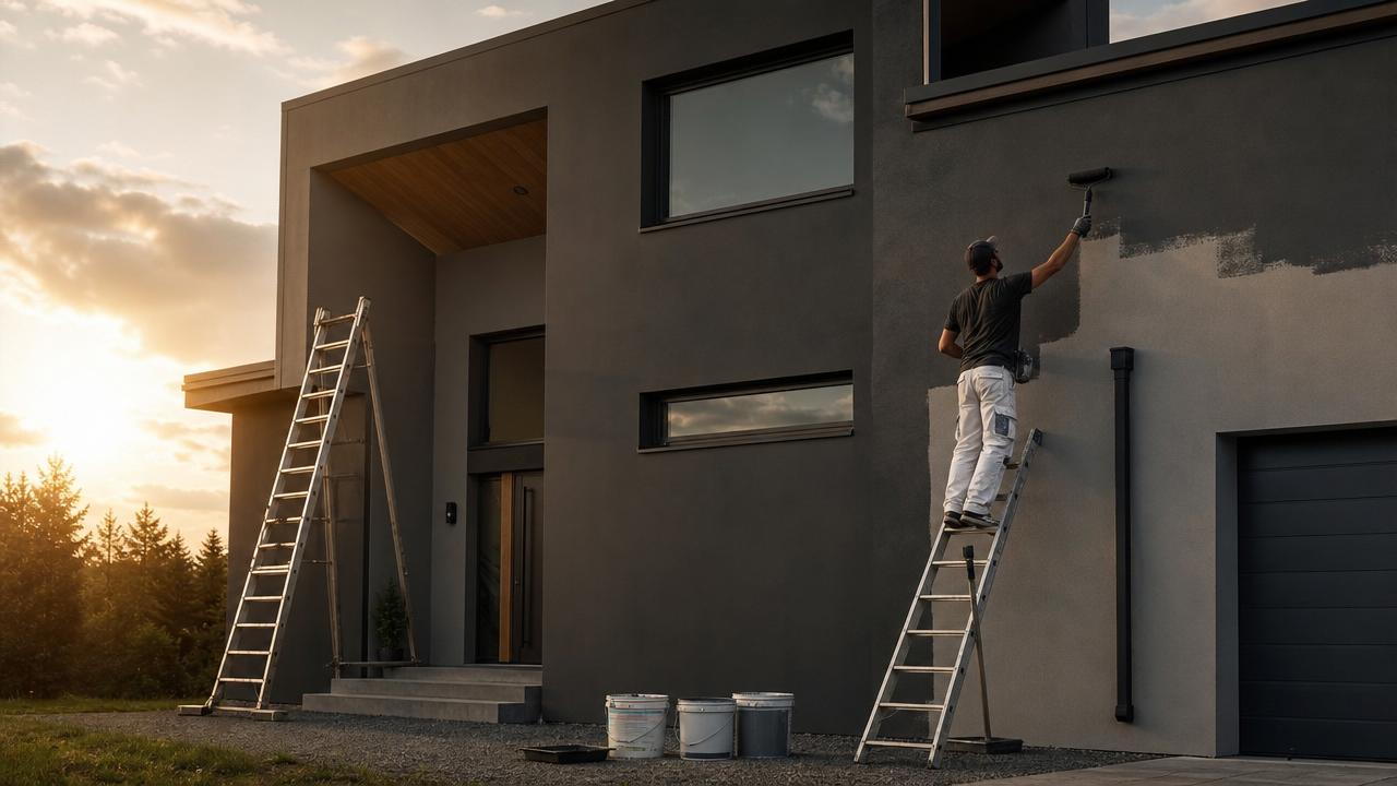 Exterior painting on a modern home